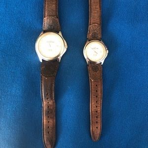 Large and small Timex watches leather band sold together